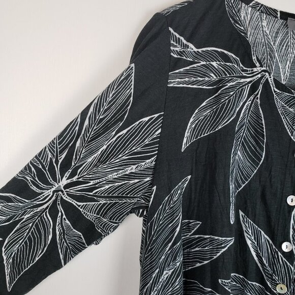 Alembika Tunic Top Black White Leaf Nylon Tiered Ruffle Hem Womens Size Small - Picture 5 of 8